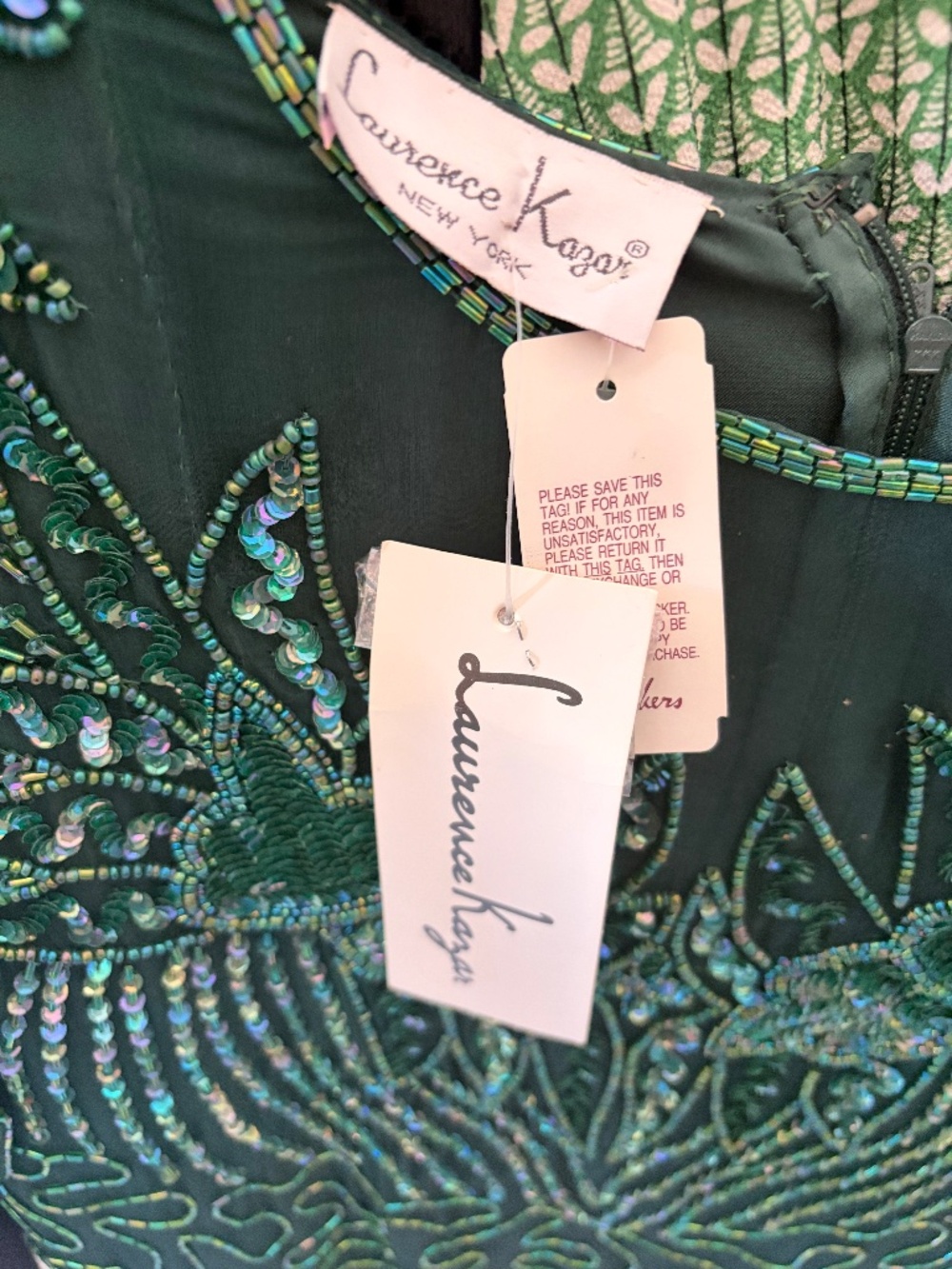 Laurence Kazer vintage green beaded dress